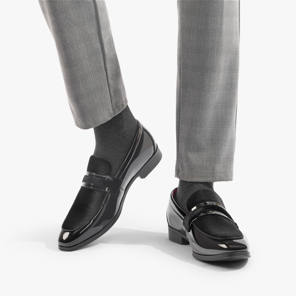 Men's PU Leather Slip-On Loafers - BLACK - 6